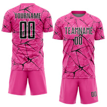 Laden Sie das Bild in den Galerie-Viewer, Custom Pink Black-White Abstract Network Crackle Sublimation Soccer Uniform Jersey