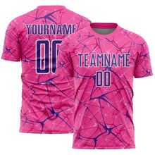 Laden Sie das Bild in den Galerie-Viewer, Custom Pink Purple-White Abstract Network Crackle Sublimation Soccer Uniform Jersey