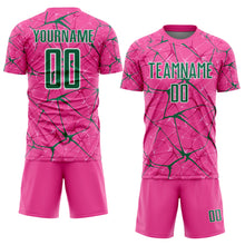 Laden Sie das Bild in den Galerie-Viewer, Custom Pink Kelly Green-White Abstract Network Crackle Sublimation Soccer Uniform Jersey