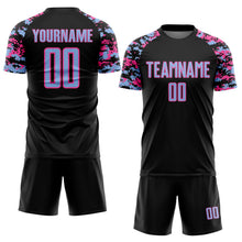 Charger l'image dans la galerie, Custom Black Light Blue-Pink Digital Camo Raglan Sleeves Sublimation Soccer Uniform Jersey