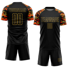 Load image into Gallery viewer, Custom Black Orange-Old Gold Digital Camo Raglan Sleeves Sublimation Soccer Uniform Jersey