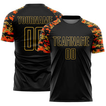 Load image into Gallery viewer, Custom Black Orange-Old Gold Digital Camo Raglan Sleeves Sublimation Soccer Uniform Jersey