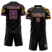 Charger l'image dans la galerie, Custom Black Purple-Gold Digital Camo Raglan Sleeves Sublimation Soccer Uniform Jersey