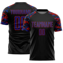 Laden Sie das Bild in den Galerie-Viewer, Custom Black Royal-Red Digital Camo Raglan Sleeves Sublimation Soccer Uniform Jersey