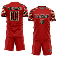 Load image into Gallery viewer, Custom Red Black-Cream Digital Camo Raglan Sleeves Sublimation Soccer Uniform Jersey
