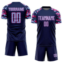 Charger l'image dans la galerie, Custom Navy Light Blue-Pink Digital Camo Raglan Sleeves Sublimation Soccer Uniform Jersey