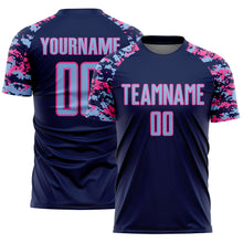 Charger l'image dans la galerie, Custom Navy Light Blue-Pink Digital Camo Raglan Sleeves Sublimation Soccer Uniform Jersey