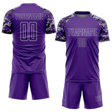 Laden Sie das Bild in den Galerie-Viewer, Custom Purple Black-Gray Digital Camo Raglan Sleeves Sublimation Soccer Uniform Jersey