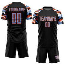 Загрузить изображение в средство просмотра галереи, Custom Black Powder Blue Orange-White Digital Camo Raglan Sleeves Sublimation Soccer Uniform Jersey