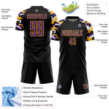 Load image into Gallery viewer, Custom Black Purple Gold-White Digital Camo Raglan Sleeves Sublimation Soccer Uniform Jersey