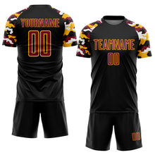 Charger l'image dans la galerie, Custom Black Crimson Gold-White Digital Camo Raglan Sleeves Sublimation Soccer Uniform Jersey