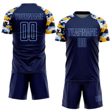 Charger l'image dans la galerie, Custom Navy Light Blue Gold-White Digital Camo Raglan Sleeves Sublimation Soccer Uniform Jersey