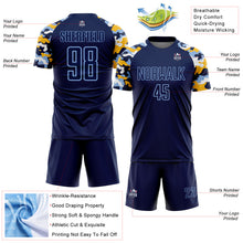 Charger l'image dans la galerie, Custom Navy Light Blue Gold-White Digital Camo Raglan Sleeves Sublimation Soccer Uniform Jersey