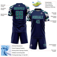 Laden Sie das Bild in den Galerie-Viewer, Custom Navy Teal Gray-White Digital Camo Raglan Sleeves Sublimation Soccer Uniform Jersey