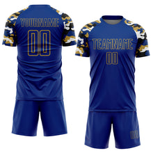 Charger l'image dans la galerie, Custom Royal Old Gold Black-White Digital Camo Raglan Sleeves Sublimation Soccer Uniform Jersey