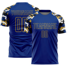 Charger l'image dans la galerie, Custom Royal Old Gold Black-White Digital Camo Raglan Sleeves Sublimation Soccer Uniform Jersey