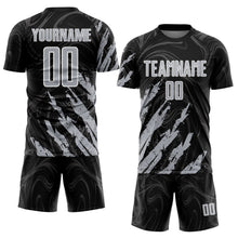 Charger l'image dans la galerie, Custom Black Gray-White Brush Stroke Splatter Liquid Swirl Sublimation Soccer Uniform Jersey