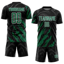 Laden Sie das Bild in den Galerie-Viewer, Custom Black Kelly Green-White Brush Stroke Splatter Liquid Swirl Sublimation Soccer Uniform Jersey
