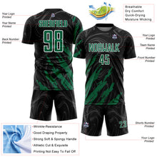 Laden Sie das Bild in den Galerie-Viewer, Custom Black Kelly Green-White Brush Stroke Splatter Liquid Swirl Sublimation Soccer Uniform Jersey