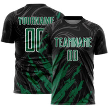 Laden Sie das Bild in den Galerie-Viewer, Custom Black Kelly Green-White Brush Stroke Splatter Liquid Swirl Sublimation Soccer Uniform Jersey