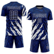 Charger l'image dans la galerie, Custom Navy-White Brush Stroke Splatter Liquid Swirl Sublimation Soccer Uniform Jersey