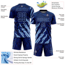 Load image into Gallery viewer, Custom Navy-Light Blue Brush Stroke Splatter Liquid Swirl Sublimation Soccer Uniform Jersey