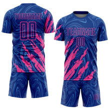 Load image into Gallery viewer, Custom Royal-Pink Brush Stroke Splatter Liquid Swirl Sublimation Soccer Uniform Jersey