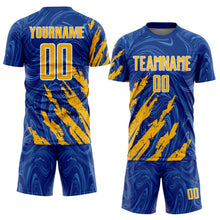 Charger l'image dans la galerie, Custom Royal Gold-White Brush Stroke Splatter Liquid Swirl Sublimation Soccer Uniform Jersey