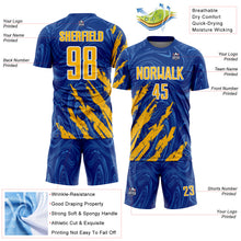 Charger l'image dans la galerie, Custom Royal Gold-White Brush Stroke Splatter Liquid Swirl Sublimation Soccer Uniform Jersey