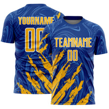 Charger l'image dans la galerie, Custom Royal Gold-White Brush Stroke Splatter Liquid Swirl Sublimation Soccer Uniform Jersey