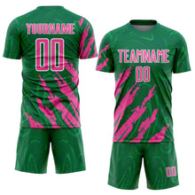 Load image into Gallery viewer, Custom Kelly Green Pink-White Brush Stroke Splatter Liquid Swirl Sublimation Soccer Uniform Jersey