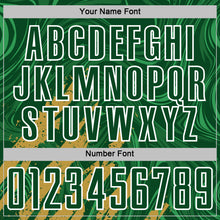 Load image into Gallery viewer, Custom Green Old Gold-White Brush Stroke Splatter Liquid Swirl Sublimation Soccer Uniform Jersey