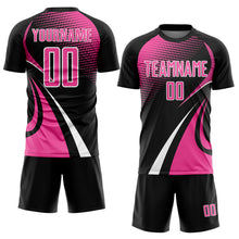 Charger l'image dans la galerie, Custom Black Pink-White Halftone Dot Dynamic Curve Stripe Sublimation Soccer Uniform Jersey