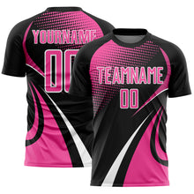 Charger l'image dans la galerie, Custom Black Pink-White Halftone Dot Dynamic Curve Stripe Sublimation Soccer Uniform Jersey