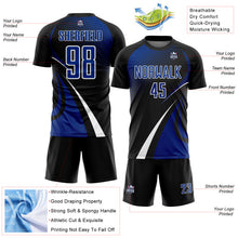 Загрузить изображение в средство просмотра галереи, Custom Black Royal-White Halftone Dot Dynamic Curve Stripe Sublimation Soccer Uniform Jersey