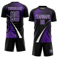 Charger l'image dans la galerie, Custom Black Purple-White Halftone Dot Dynamic Curve Stripe Sublimation Soccer Uniform Jersey