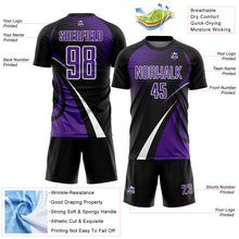 Charger l'image dans la galerie, Custom Black Purple-White Halftone Dot Dynamic Curve Stripe Sublimation Soccer Uniform Jersey
