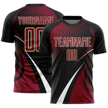Charger l'image dans la galerie, Custom Black Crimson White-Cream Halftone Dot Dynamic Curve Stripe Sublimation Soccer Uniform Jersey