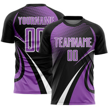 Charger l'image dans la galerie, Custom Black Medium Purple-White Halftone Dot Dynamic Curve Stripe Sublimation Soccer Uniform Jersey