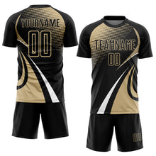 Charger l'image dans la galerie, Custom Black Vegas Gold-White Halftone Dot Dynamic Curve Stripe Sublimation Soccer Uniform Jersey