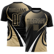 Charger l'image dans la galerie, Custom Black Vegas Gold-White Halftone Dot Dynamic Curve Stripe Sublimation Soccer Uniform Jersey