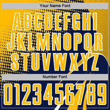 Charger l'image dans la galerie, Custom Navy Gold-White Halftone Dot Dynamic Curve Stripe Sublimation Soccer Uniform Jersey