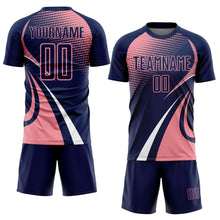 Laden Sie das Bild in den Galerie-Viewer, Custom Navy Medium Pink-White Halftone Dot Dynamic Curve Stripe Sublimation Soccer Uniform Jersey