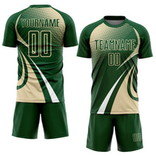 Загрузить изображение в средство просмотра галереи, Custom Green Cream-White Halftone Dot Dynamic Curve Stripe Sublimation Soccer Uniform Jersey
