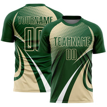 Загрузить изображение в средство просмотра галереи, Custom Green Cream-White Halftone Dot Dynamic Curve Stripe Sublimation Soccer Uniform Jersey