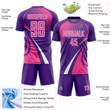 Load image into Gallery viewer, Custom Purple Pink-White Halftone Dot Dynamic Curve Stripe Sublimation Soccer Uniform Jersey