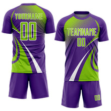 Загрузить изображение в средство просмотра галереи, Custom Purple Neon Green-White Halftone Dot Dynamic Curve Stripe Sublimation Soccer Uniform Jersey