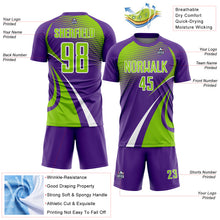 Загрузить изображение в средство просмотра галереи, Custom Purple Neon Green-White Halftone Dot Dynamic Curve Stripe Sublimation Soccer Uniform Jersey
