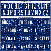 Load image into Gallery viewer, Custom Navy-White Distressed Fragment Brush Stroke Sublimation Soccer Uniform Jersey