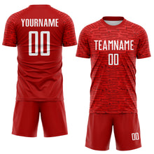 Загрузить изображение в средство просмотра галереи, Custom Red-White Distressed Fragment Brush Stroke Sublimation Soccer Uniform Jersey